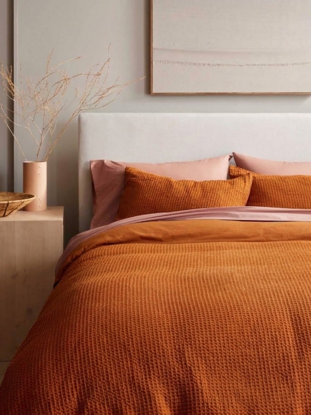 NWT Quince Queen Organic Luxe Honeycomb Duvet Cover 3 Pc Set Color Terracotta
